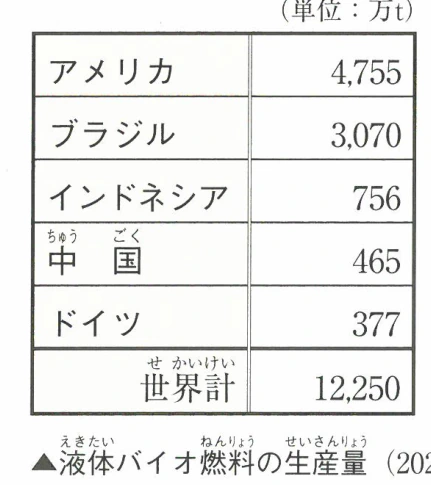 液体バイオ燃料の生産量 (2020年)
