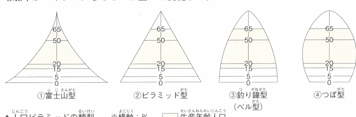 ▲人口ピラミッドの類型