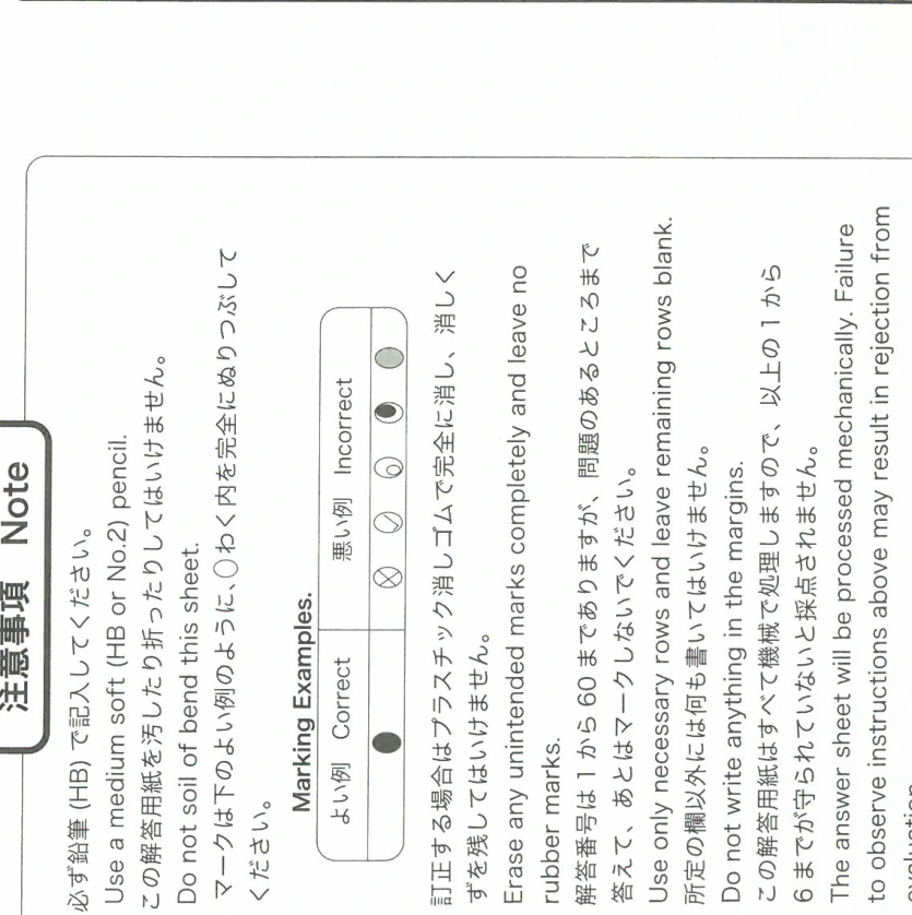 解答番号 解 答 欄 Answer